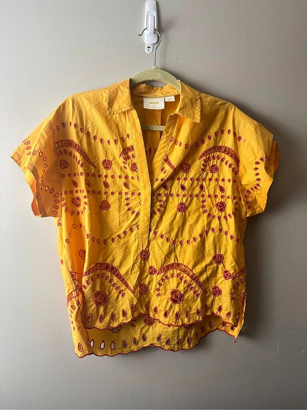 Maeve By Anthropologie Cotton Embroidered Blouse CS